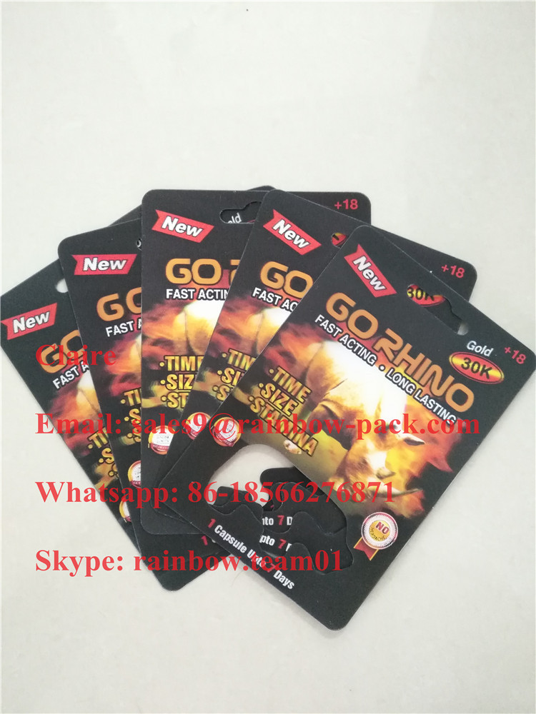 도매 미국 코뿔소 알약 Go 코뿔소 캡슐 콘테이너/탄알/병을 위한 포장 물집 3D 카드