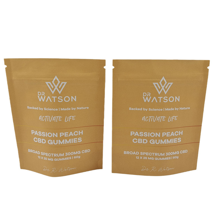 핫 세일 주문 디자인 인쇄 바이오 분해 스탠드 업 크래프트 종이 가방 친환경 Gummie 사탕 포장