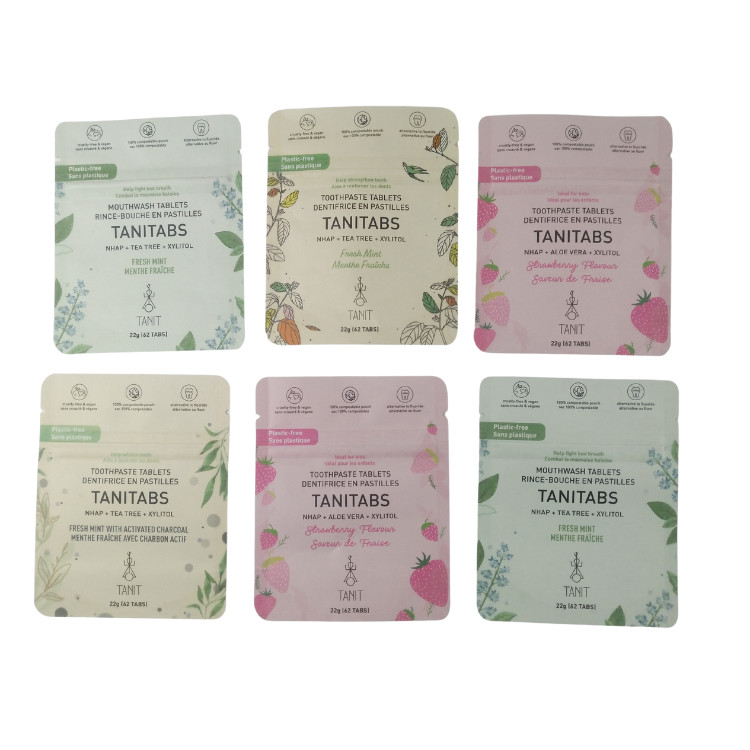 환경 친화적 인 Ziplock 서식 식품 포장재 100% 콤포스타블 생분해 Kraft 종이 가방