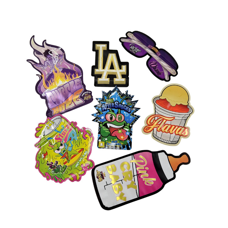 3.5g 맞춤형 포장 및 로고 인쇄 특별 고유 모양 내부 인쇄 홀로그램 다이 커트 마이러 가방