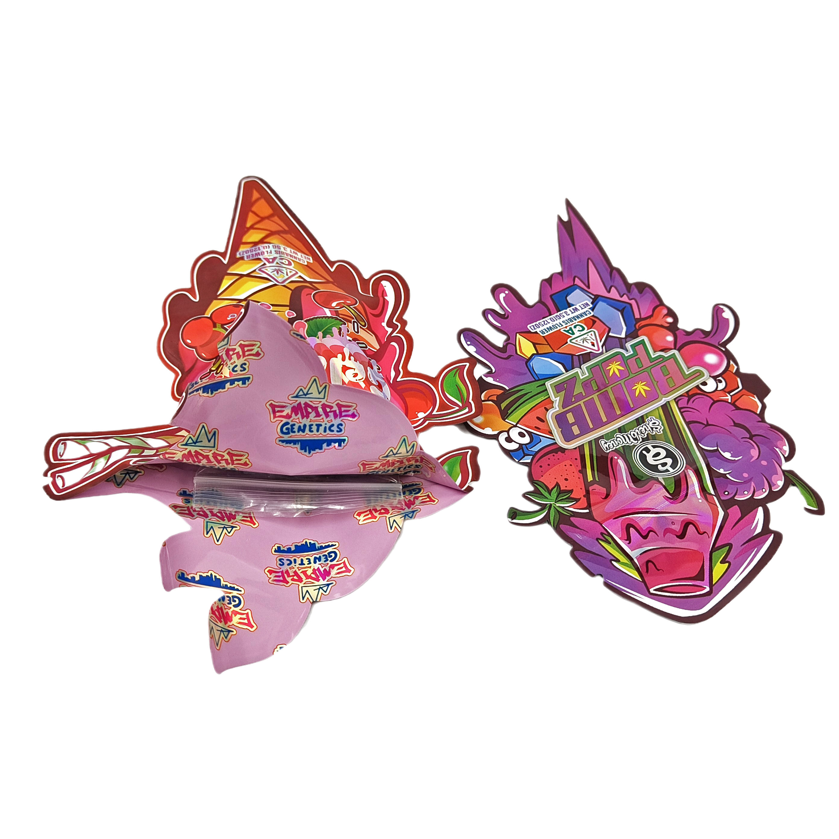 플라스틱 사용자 지정 디자인 특수 모양 포장 인쇄 홀로그램 필름 사탕 어린이 증명 Mylar 다이 커트 가방