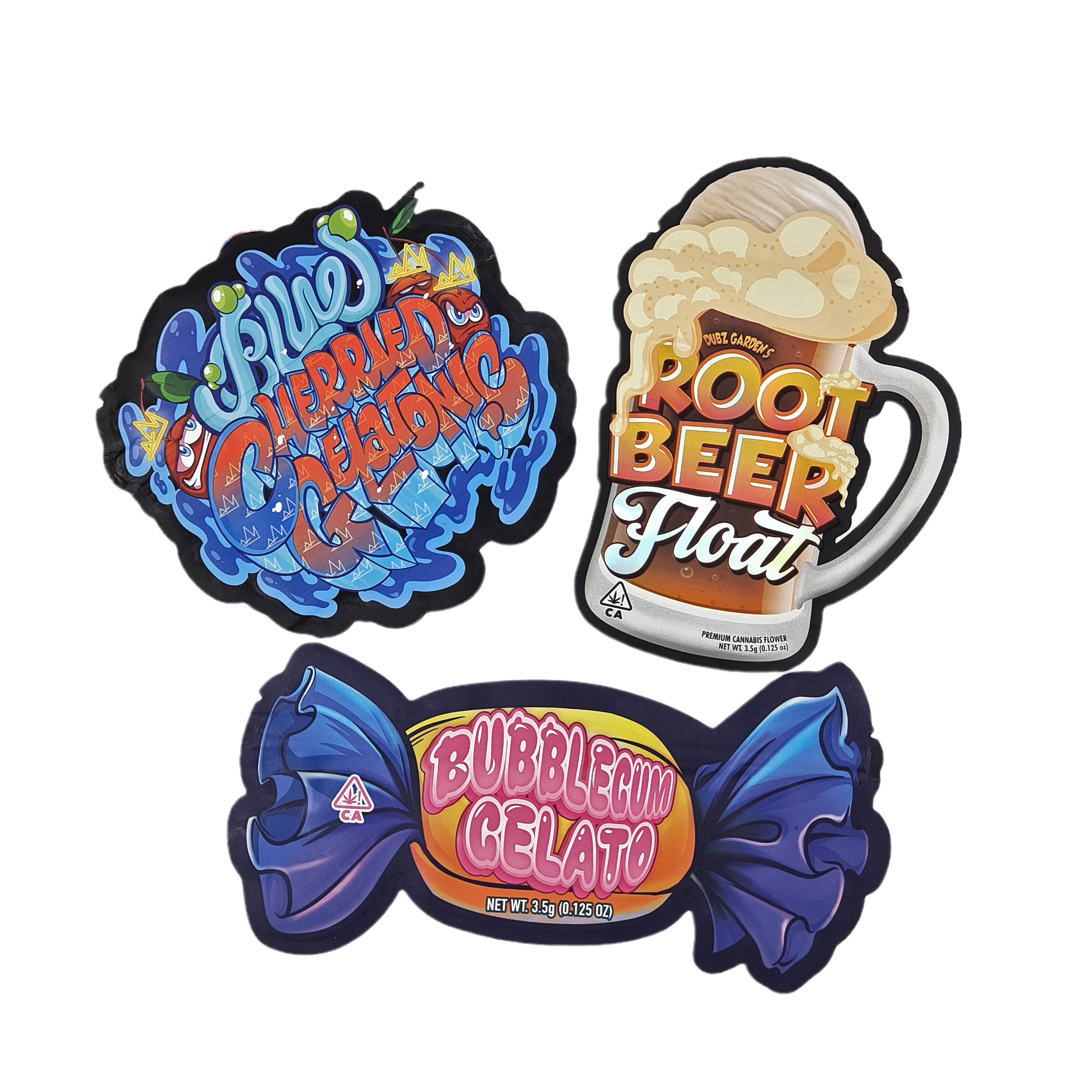 주문 인쇄 3.5g 7g 14g 28g 특수 모양 냄새 방지 식품 과자 가방 다이 커트 마이러 포스