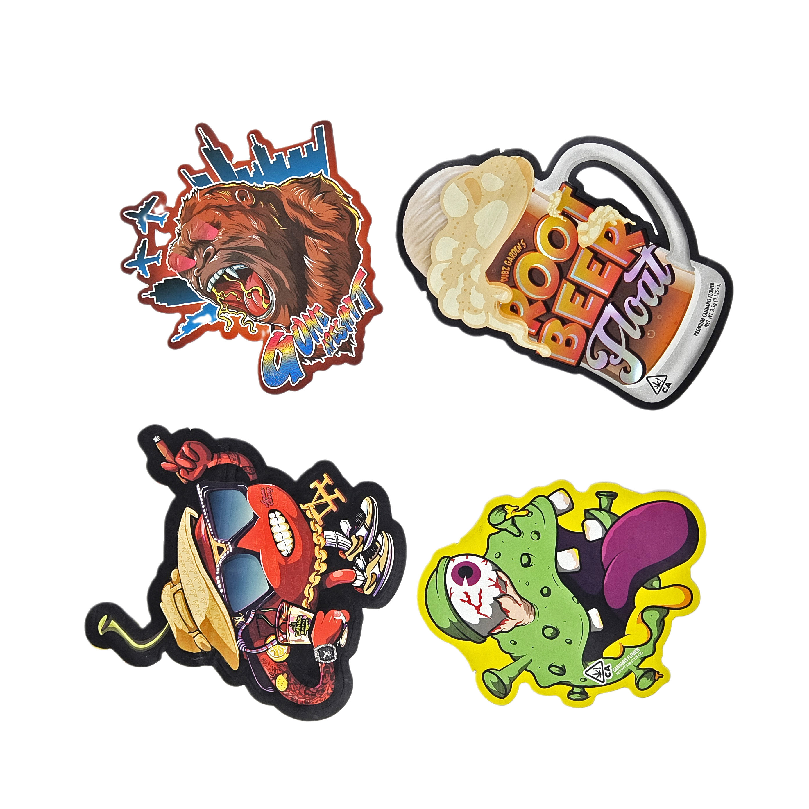 3.5g 7g 맞춤 인쇄 특수 다이 커트 불규칙 모양의 마이러 가방 지퍼 스냅 포장과 함께 냄새를 방지하는 마이러 가방