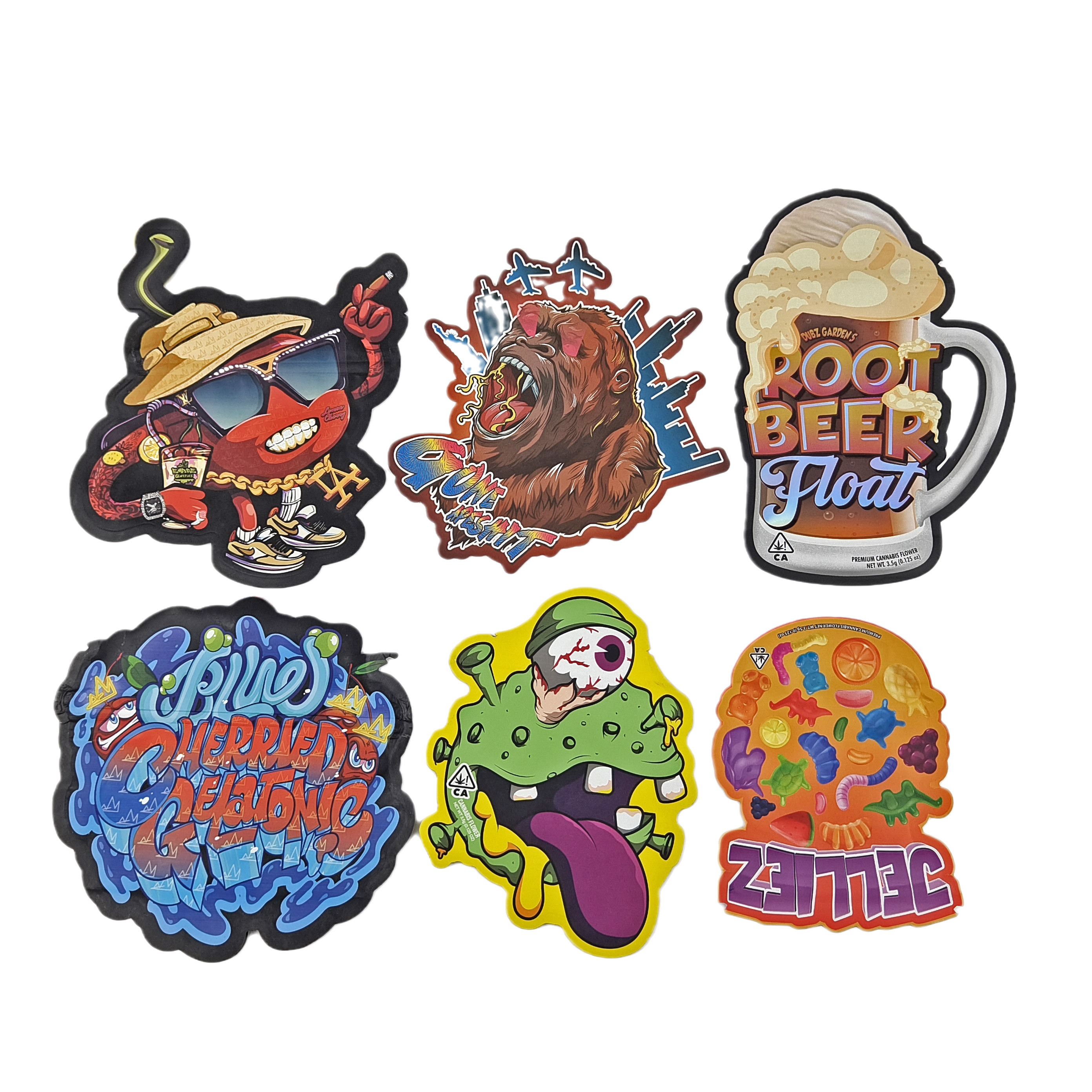 냄새 방지 주문 인쇄 3.5g 독특한 특수 모양 불규칙 식품 포장 시프로크 마일러 가방과 다이 커트 가방