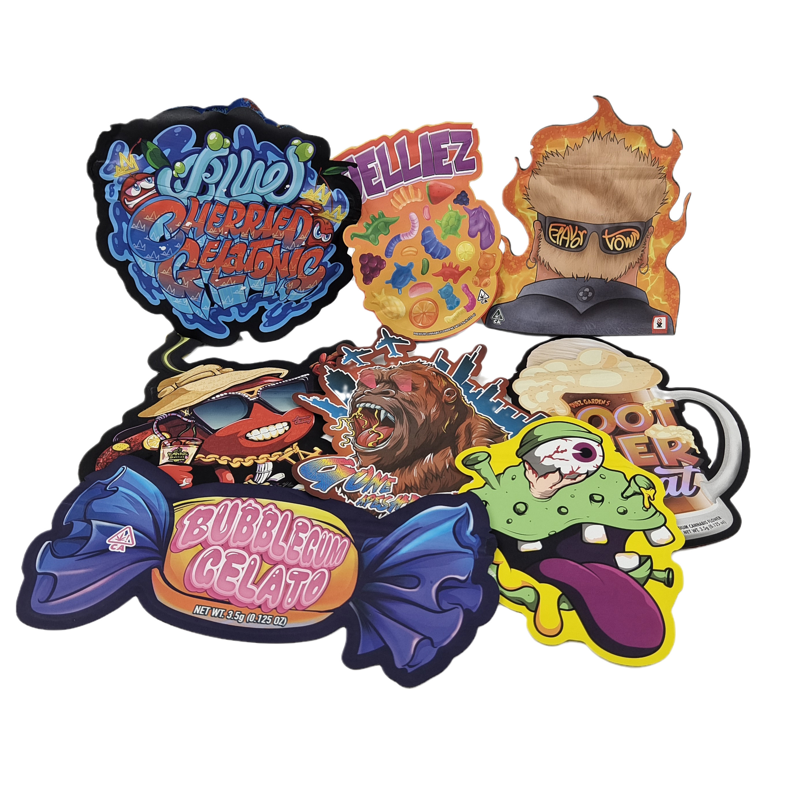 3.5g 맞춤 인쇄 된 Mylar 가방 불규칙한 모양의 다이 커트 Ziplock 가방 간식 쿠키 사탕을위한 포장 가방