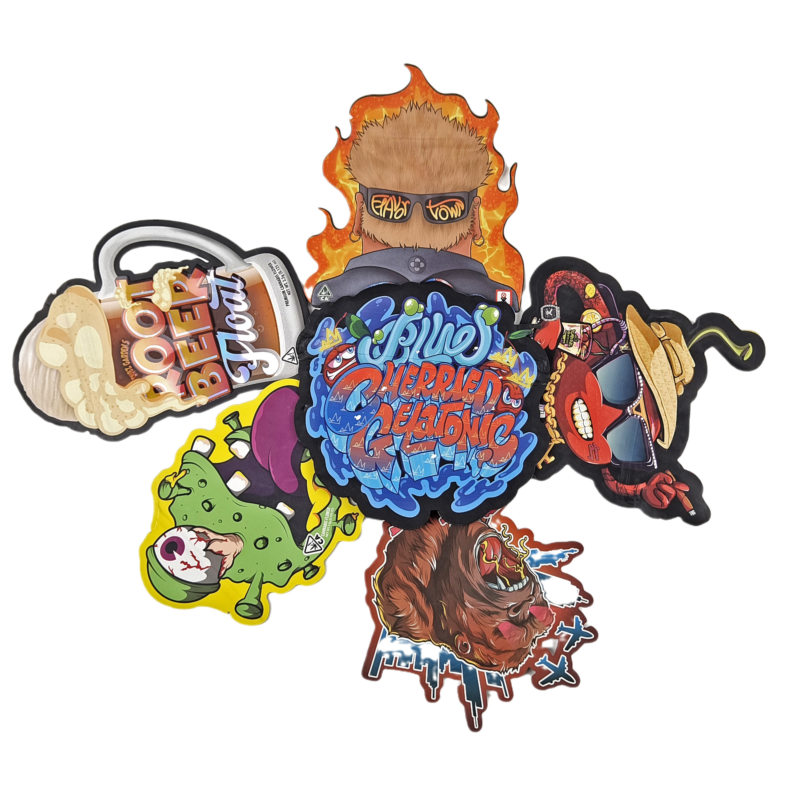 모양 마이러 가방 사용자 지정 로고 인쇄 불규칙 홀로그램 Ziplock 냄새 방지 3.5g 7g 14g 28g 간식 가방