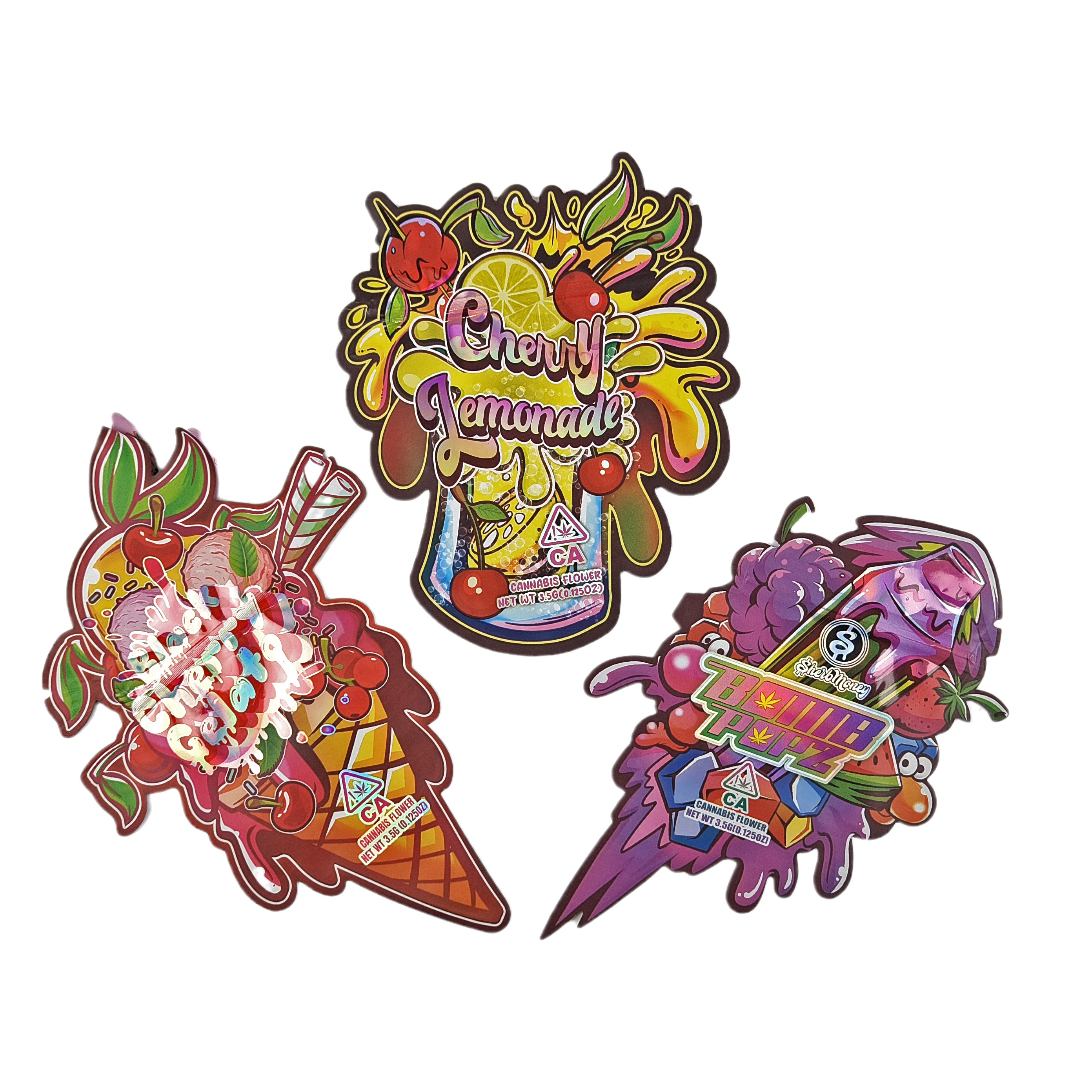 도매 3.5g 맞춤형 다이 커트 지플록 가방 식품 포장용 냄새 방지 모양 식용 패키지 식품 마이러 가방