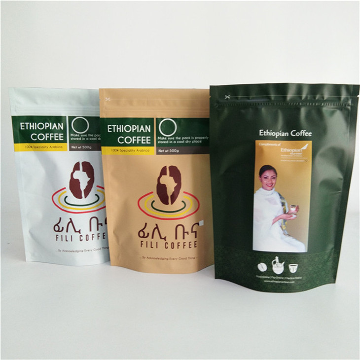 환경 친화적 인 사용자 지정 종이 유연 한 포장 Kraft 커피 Ziplock 서식 서식 가방 250g 500g 및 1kg