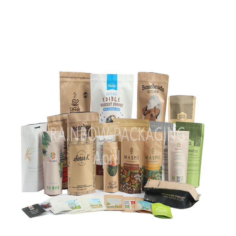 맞춤식 식품 등급 PLA 브라운 크래프트 종이 봉지 망고 파우더 식품 애완 동물 감자 식용 포장 봉지 마일러 칩