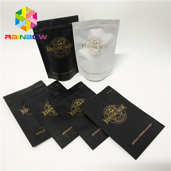 플라스틱 지퍼 광택이 없는 까만 식사 부대 포장은 resealable 커피 ziplock 주머니를 위로 서 있습니다