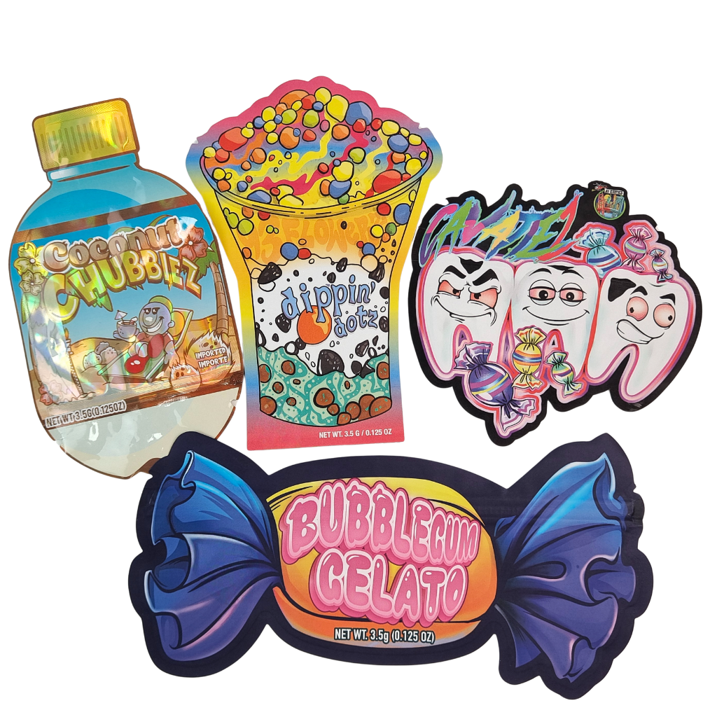 맞춤형 로고 3.5g 7g 14g 재밀봉 가능한 PE 플라스틱 식품 밀봉 포장 지퍼 잠금 호일 파우치 어린이 냄새 방지 허브 구미 마일러 백