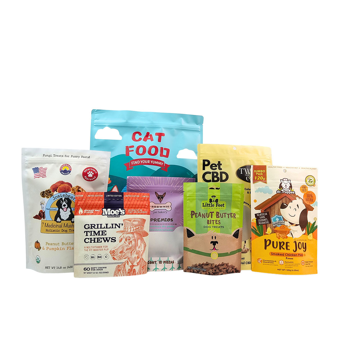 환경 친화적, 50~200마이크로 톤의 반려동물 식품 포장용 두께로 재사용 가능한 서있는 봉지