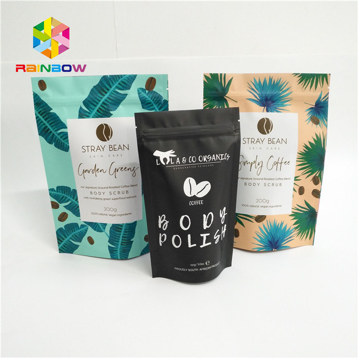 인쇄된 광택 있는 물자 관례는 식품 포장을 위한 주머니 1회분의 커피 봉지를 위로 서 있습니다