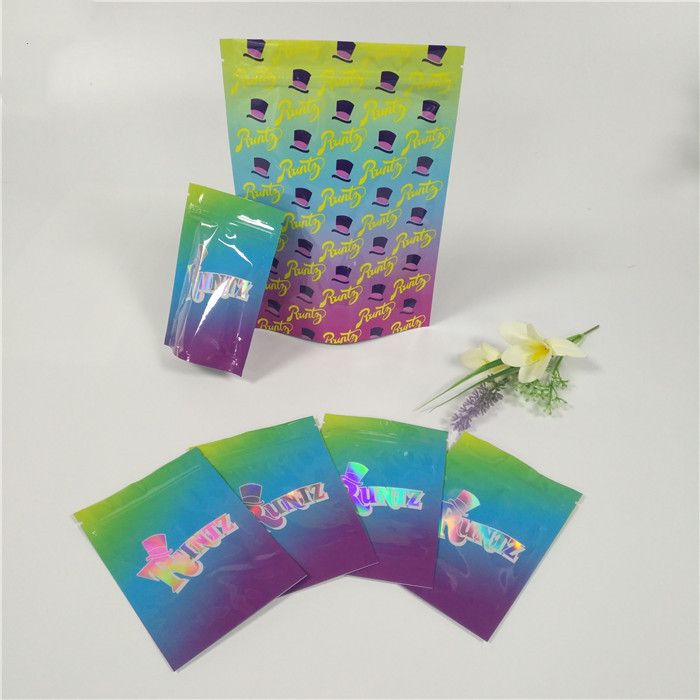 플라스틱 홀로그램 빛나는 Resealable 주머니 지플락 Runtz 부대 냄새 증거를 위로 서 있습니다