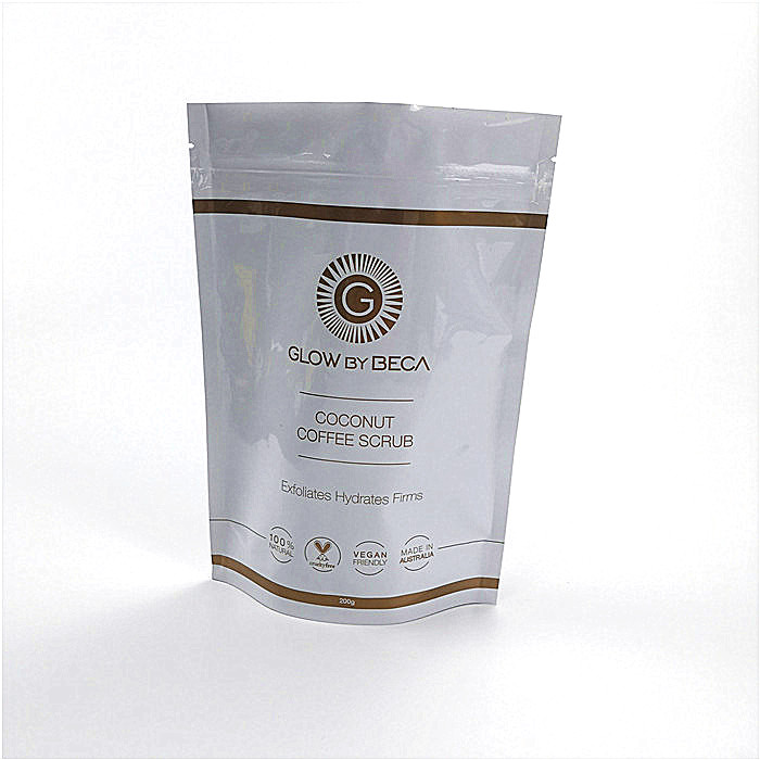 광택 있는 백색 Mylar 플라스틱 주머니 포장은 커피 포장을 위한 주머니를 위로 서 있습니다