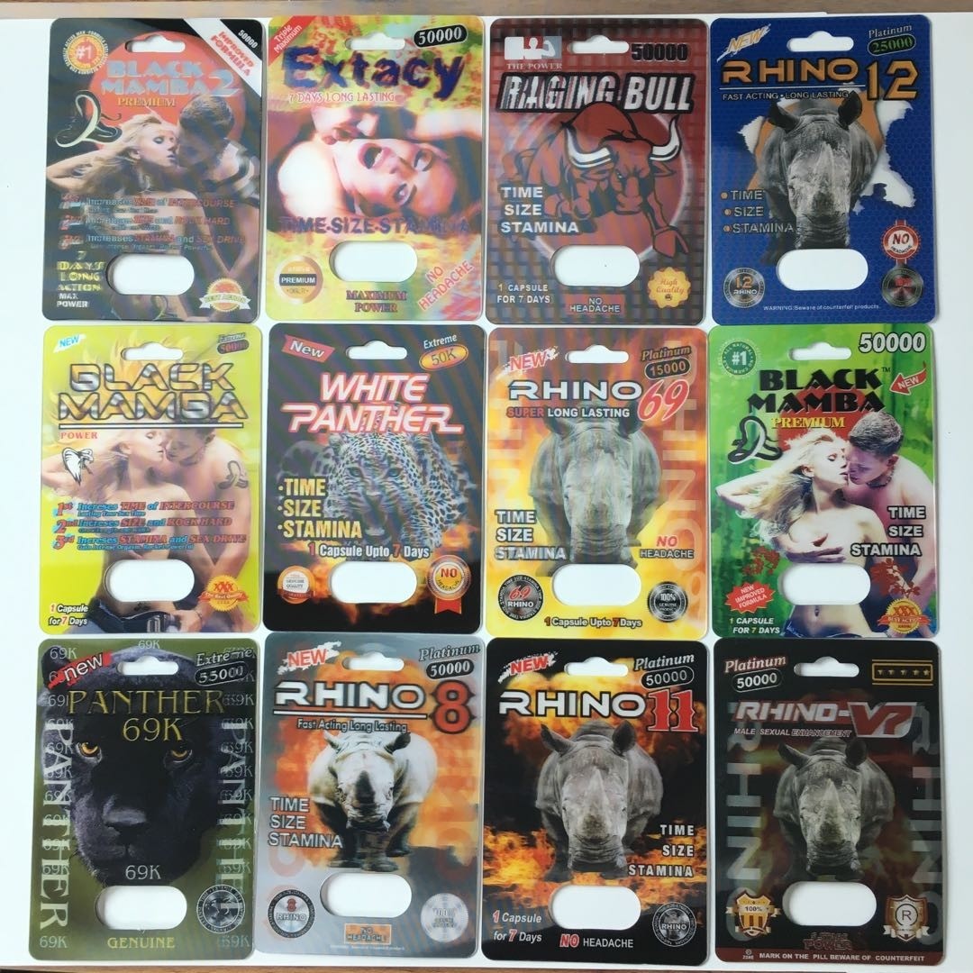 재상할 수 있는 서류상 카드 포장 표범 코뿔소 25k 남성 증진 알약 팩
