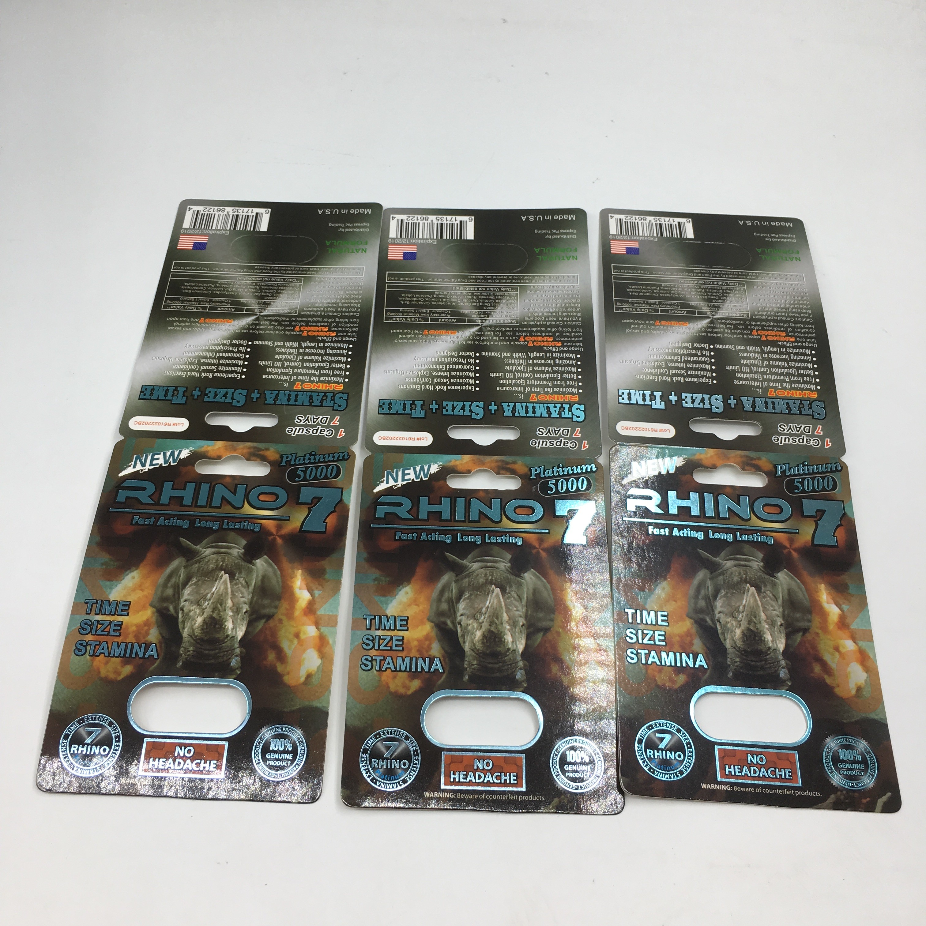 코뿔소 7는 5000 3D 서류상 남성 성적인 알약 전시 상자를 포장하는 물집 카드를 요약합니다