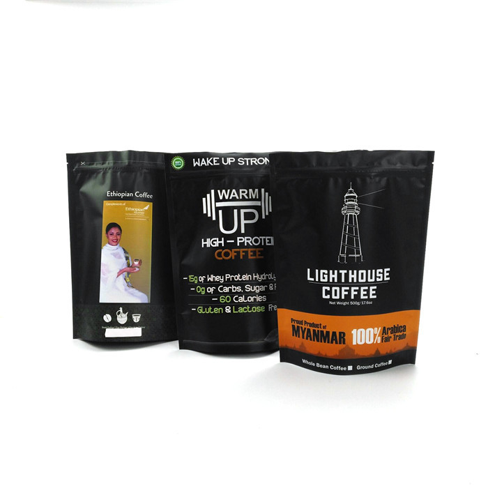 알루미늄 호일 광택이 없는 백색 1kg 커피 Mylar 부대는 지퍼를 가진 커피 콩 주머니를 위로 서 있습니다