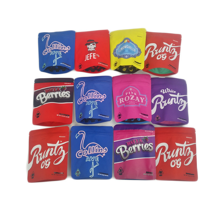 어수룩한 사람 3.5g는 마일라 봉지 관습을 패키징하는 지플록식 플라스틱 봉지 냄새 증명 광택이 없는 3.5g 7g 카나비리 쿠키 제페를 좌절시킵니다