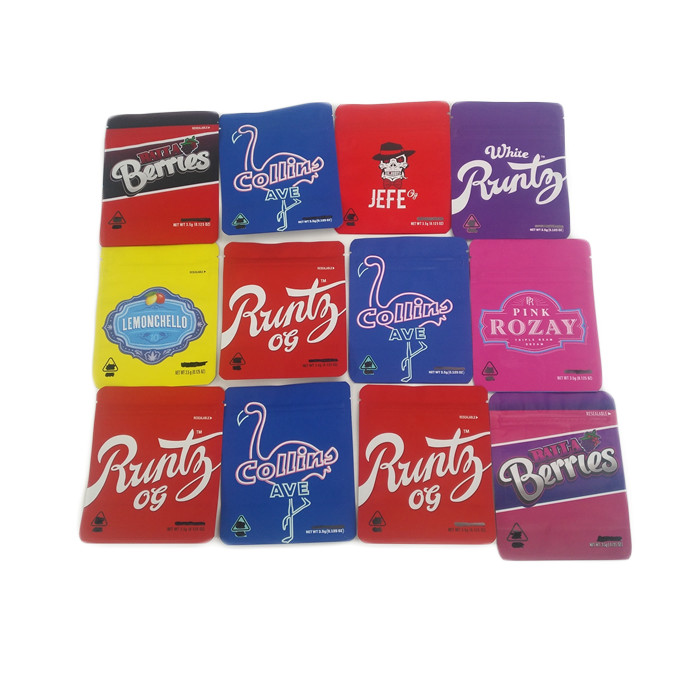 맞춤화된 낮은 MOQ 500 PC 어수룩한 사람 냄새 증명 카나비리 패키징 팁 식용이 아동에게 안전하 3.5g 쿠키 마일라 가방