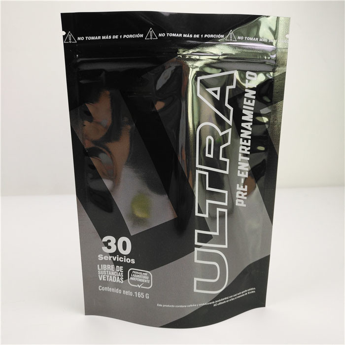 광택이 나는 검정색의 알루미늄 호일 마일라 플라스틱 스탠딩 파우치 주문 제작된 로고