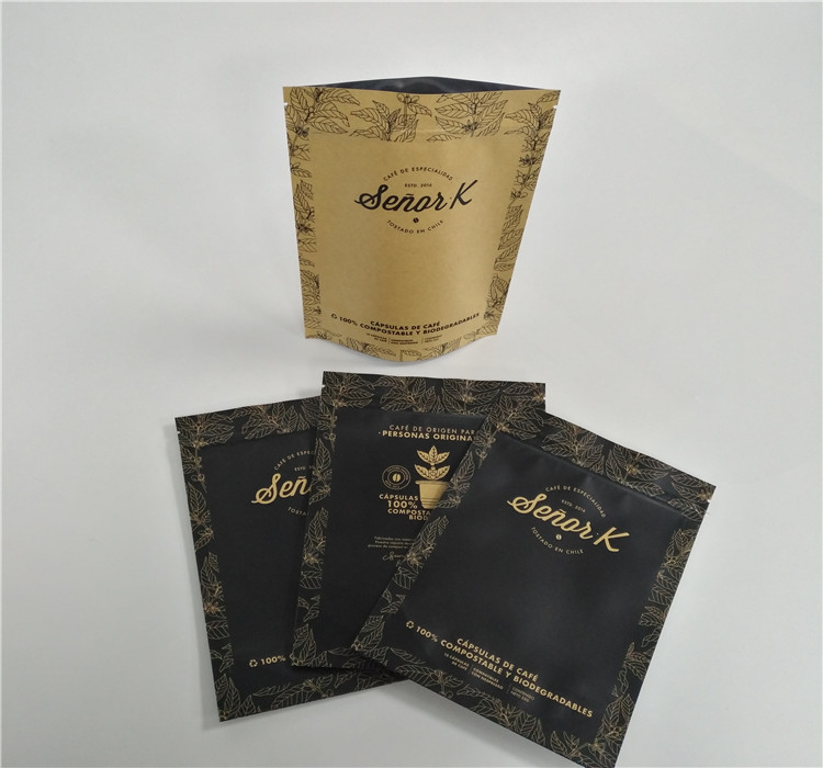 Dry Food Coffee Brown Kraft Paper Stand Up Pouch Gravure Printed