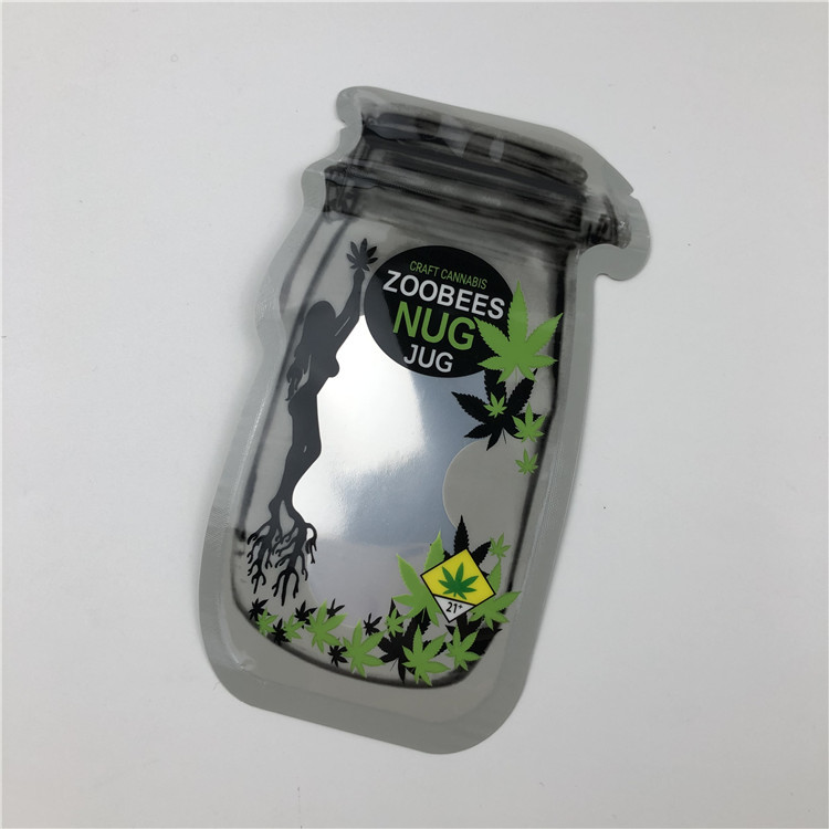 CBD 종자용 메이슨 항아리 파우치 CBD 꽃 구미 THC 인디카 잎 지퍼가 있는 불규칙한 포장 파우치