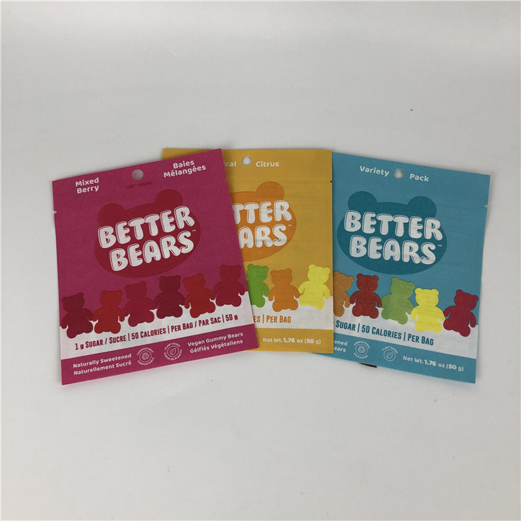 3면 씰 플랫 열 씰링 스낵 쿠키 식용 CBD THC 구미 생분해 성 포장 가방