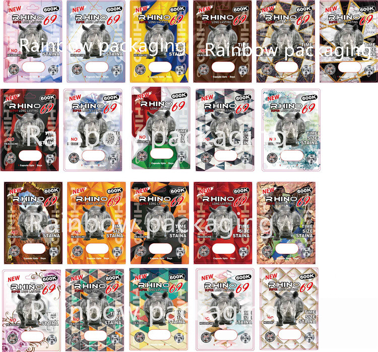 Rhino 10K/100K/69 알약 종이상자 분홍색 고양이 알약을 위한 3D 물집 Rhino 포장 카드